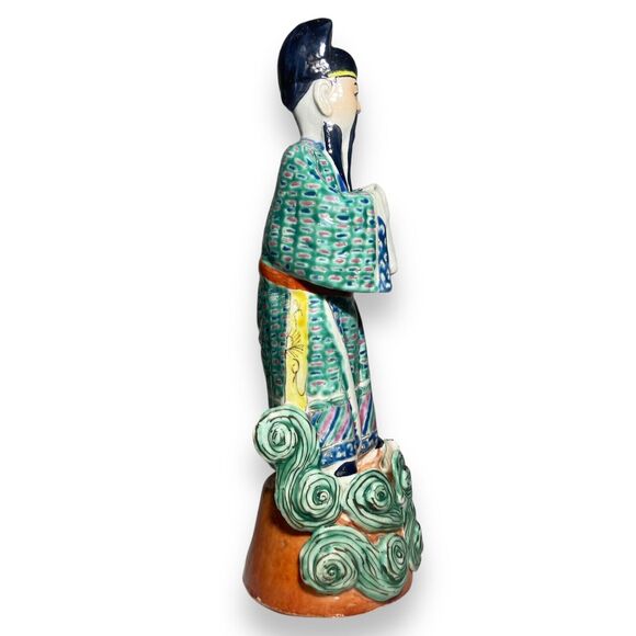 Antique Chinese Famille Verte Rose Enamel Porcelain Standing Immortal Figure - Picture 2 of 13